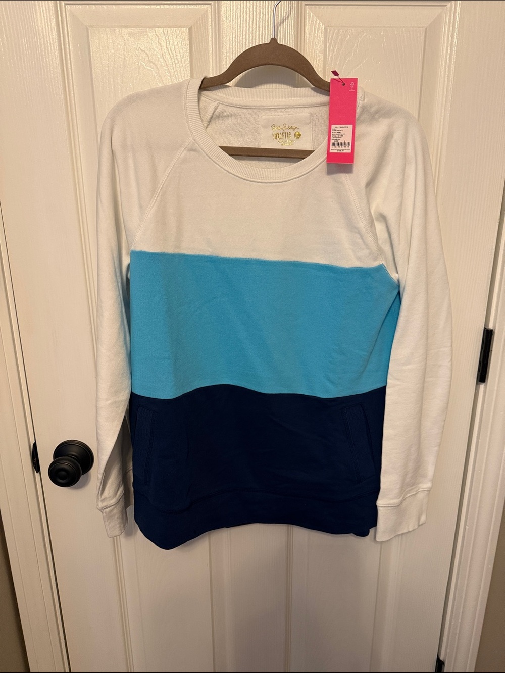 Brand New Women’s Colorblock Pullover Sweatshirt - White, Light Blue & Navy